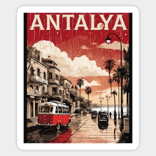 Antalya Turkey Rainy Night Vintage Retro Travel Tourism Sticker